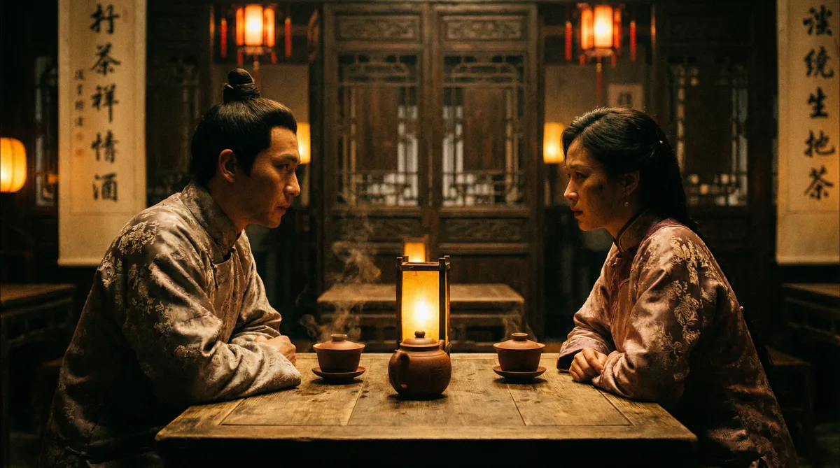 蜜芽古装剧情片拍摄剧照-茶馆对话场景