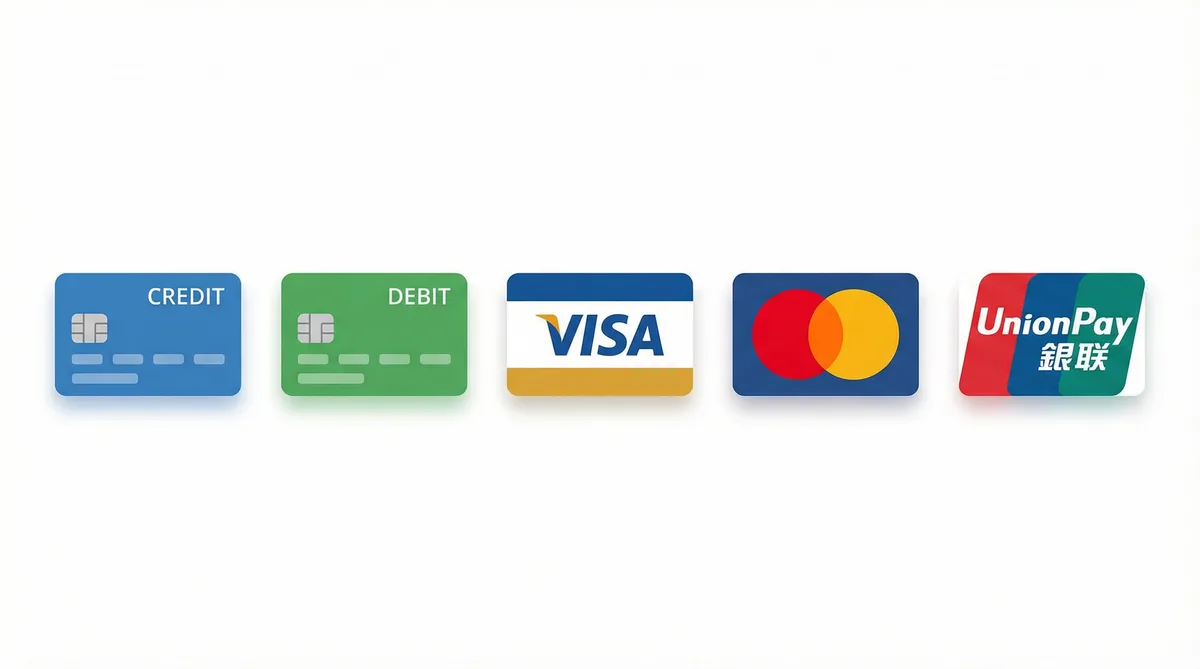 蜜芽支持的支付方式图标-信用卡借记卡银联维萨万事达